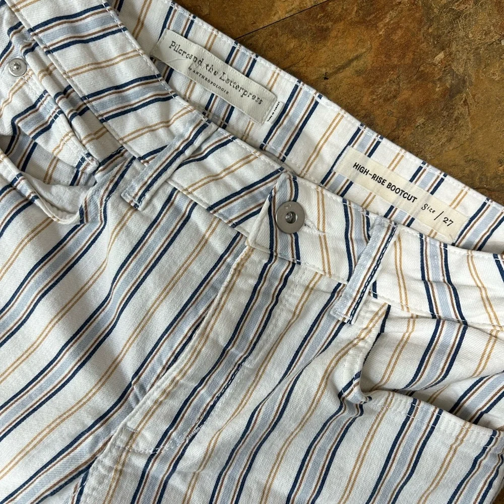 Pilcro and the Letterpress for Anthropologie Cropped Blue and Tan Striped Jeans - Picture 3 of 8